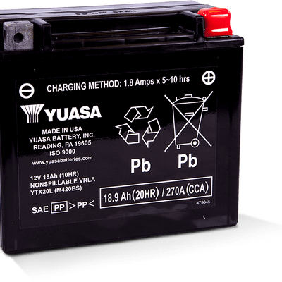 Yuasa YTX20L Maintenance Free AGM 12-Volt Battery