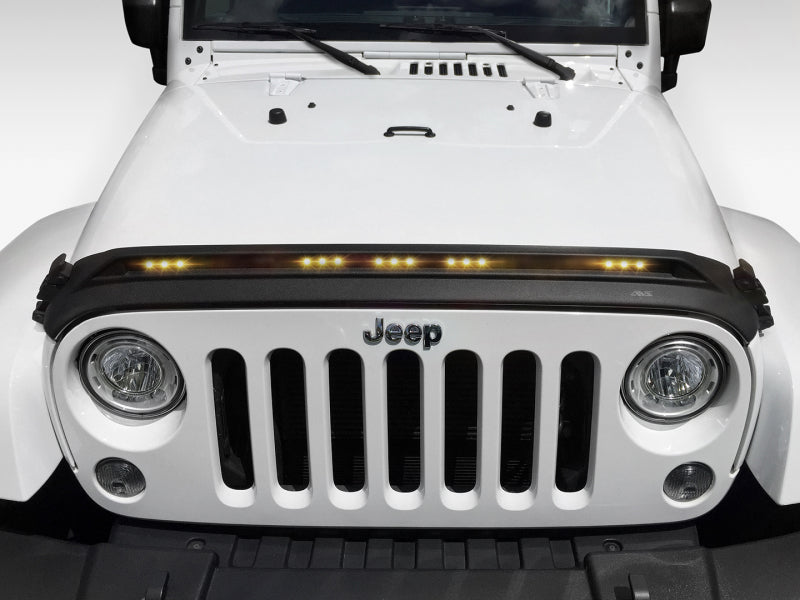AVS 2007-2018 Jeep Wrangler JK Aeroskin Low Profile Hood Shield w/ Lights - Black AVS 2007-2018 Jeep Wrangler JK Aeroskin Low Profile Hood Shield w/ Lights - Black