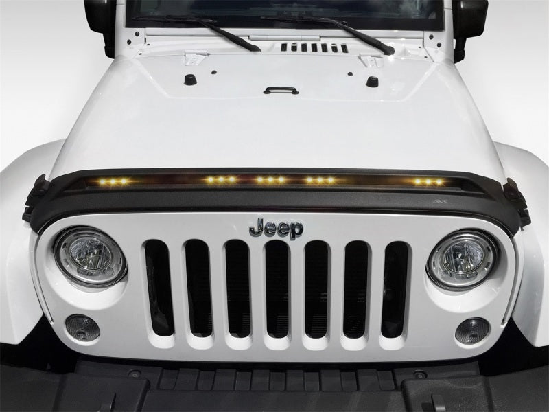 AVS 2007-2018 Jeep Wrangler JK Aeroskin Low Profile Hood Shield w/ Lights - Black AVS 2007-2018 Jeep Wrangler JK Aeroskin Low Profile Hood Shield w/ Lights - Black