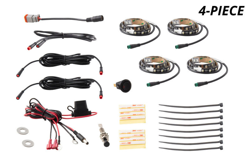 Diode Dynamics RGBW Engine Bay Strip Kit 4pc Multicolor Diode Dynamics RGBW Engine Bay Strip Kit 4pc Multicolor