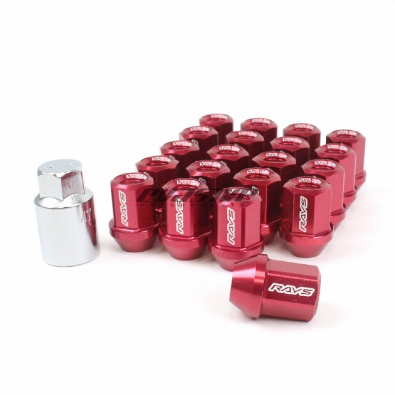 Rays Dura-Nut L32 Straight Type 12x1.50 Lug Nut Set 16 Lug 4 Lock Set - Red Rays Dura-Nut L32 Straight Type 12x1.50 Lug Nut Set 16 Lug 4 Lock Set - Red