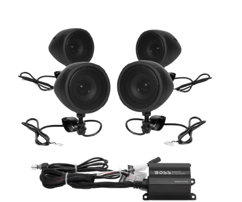 Boss Audio Systems Motorcycle Speaker Amplifier/ Bluetooth/ 3in Speakers 2 Pair- Black Boss Audio Systems Motorcycle Speaker Amplifier/ Bluetooth/ 3in Speakers 2 Pair- Black