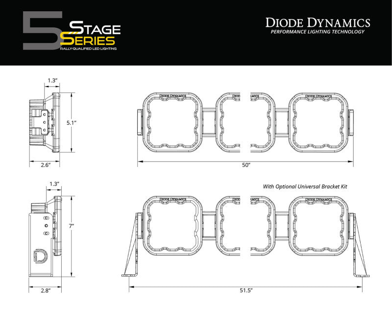 Diode Dynamics SS5 Pro Universal CrossLink 8-Pod Lightbar - White Combo Diode Dynamics SS5 Pro Universal CrossLink 8-Pod Lightbar - White Combo
