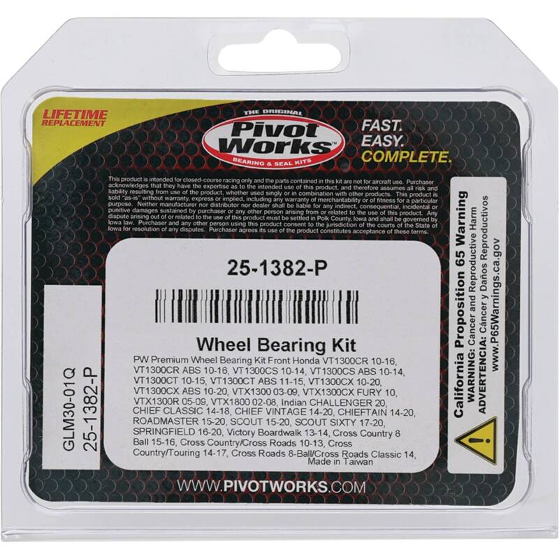 Pivot Works Honda, Indian, Kawasaki, Suzuki, Victory Wheel Bearing Kit Premium Bearings Pivot Works Honda, Indian, Kawasaki, Suzuki, Victory Wheel Bearing Kit Premium Bearings