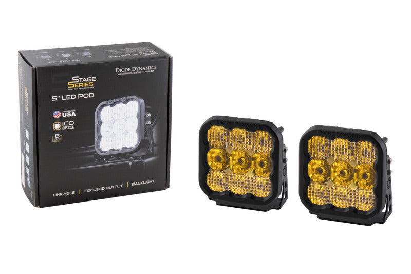 Diode Dynamics SS5 LED Pod Pro - Yellow Spot (Pair) Diode Dynamics SS5 LED Pod Pro - Yellow Spot (Pair)