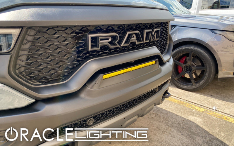 ORACLE Lighting 19-22 RAM Rebel/TRX Front Bumper Flush LED Light Bar System - Yellow SEE WARRANTY ORACLE Lighting 19-22 RAM Rebel/TRX Front Bumper Flush LED Light Bar System - Yellow SEE WARRANTY