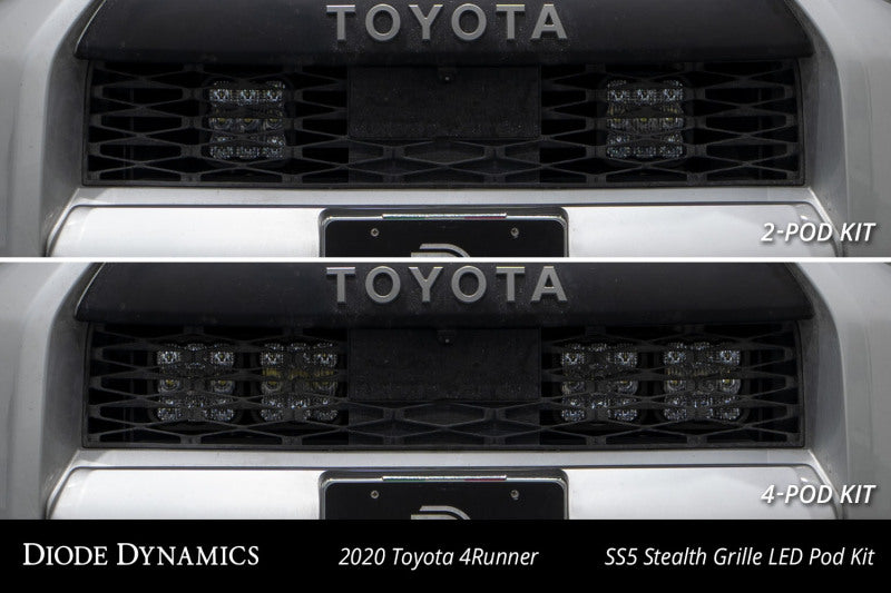 Diode Dynamics 14-23 Toyota 4Runner SS5 Stealth Grille LED 4-Pod Kit - Pro White Combo Diode Dynamics 14-23 Toyota 4Runner SS5 Stealth Grille LED 4-Pod Kit - Pro White Combo