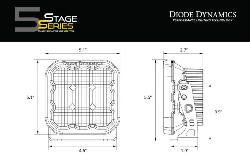 Diode Dynamics SS5 LED Pod Sport - Yellow Driving (Single) Diode Dynamics SS5 LED Pod Sport - Yellow Driving (Single)