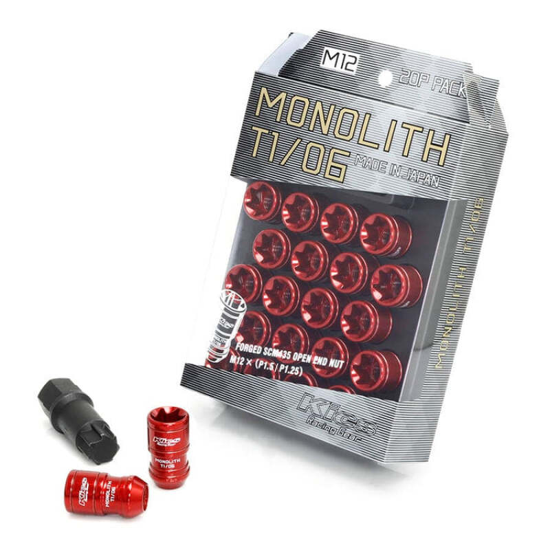 Project Kics 14x1.50 Monolith T1/07 Lug Nut Set - Red (20 Pcs) (Special Order 2-3 Month Lead Time) Project Kics 14x1.50 Monolith T1/07 Lug Nut Set - Red (20 Pcs) (Special Order 2-3 Month Lead Time)