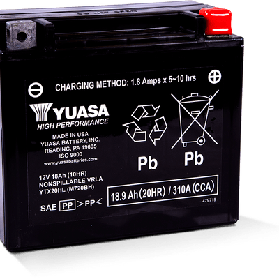 Yuasa YTX20HL Maintenance Free AGM 12-Volt Battery
