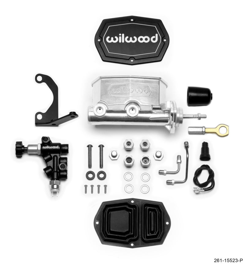 Wilwood Compact Tandem M/C - 15/16in Bore w/Bracket and Valve fits Mustang (Pushrod) Ball Burnished Wilwood Compact Tandem M/C - 15/16in Bore w/Bracket and Valve fits Mustang (Pushrod) Ball Burnished