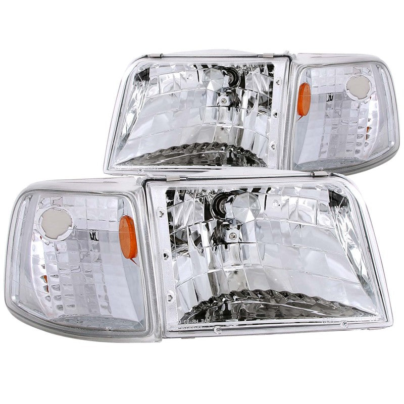 ANZO 1993-1997 Ford Ranger Crystal Headlights Chrome w/ Corner Lights 2pc ANZO 1993-1997 Ford Ranger Crystal Headlights Chrome w/ Corner Lights 2pc