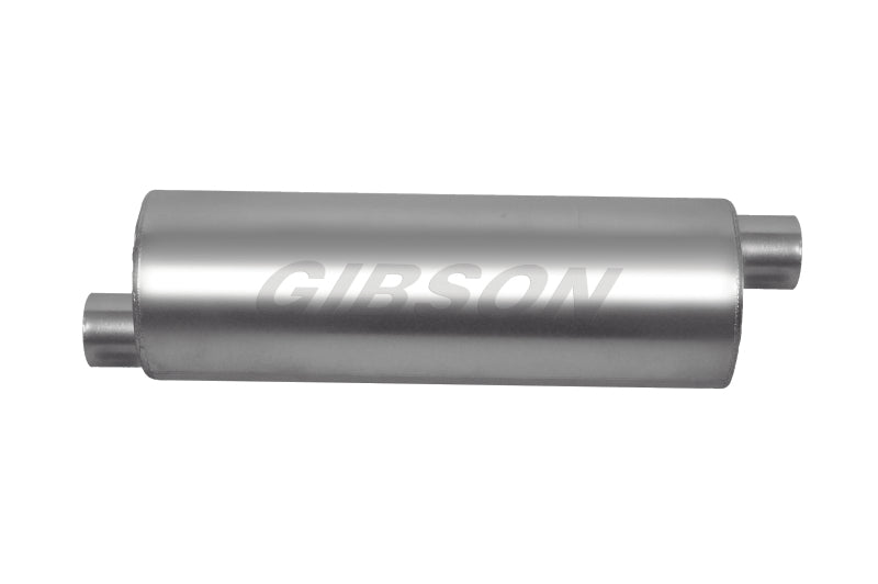 Gibson SFT Superflow Offset/Offset Round Muffler - 8x24in/3in Inlet/3in Outlet - Stainless Gibson SFT Superflow Offset/Offset Round Muffler - 8x24in/3in Inlet/3in Outlet - Stainless