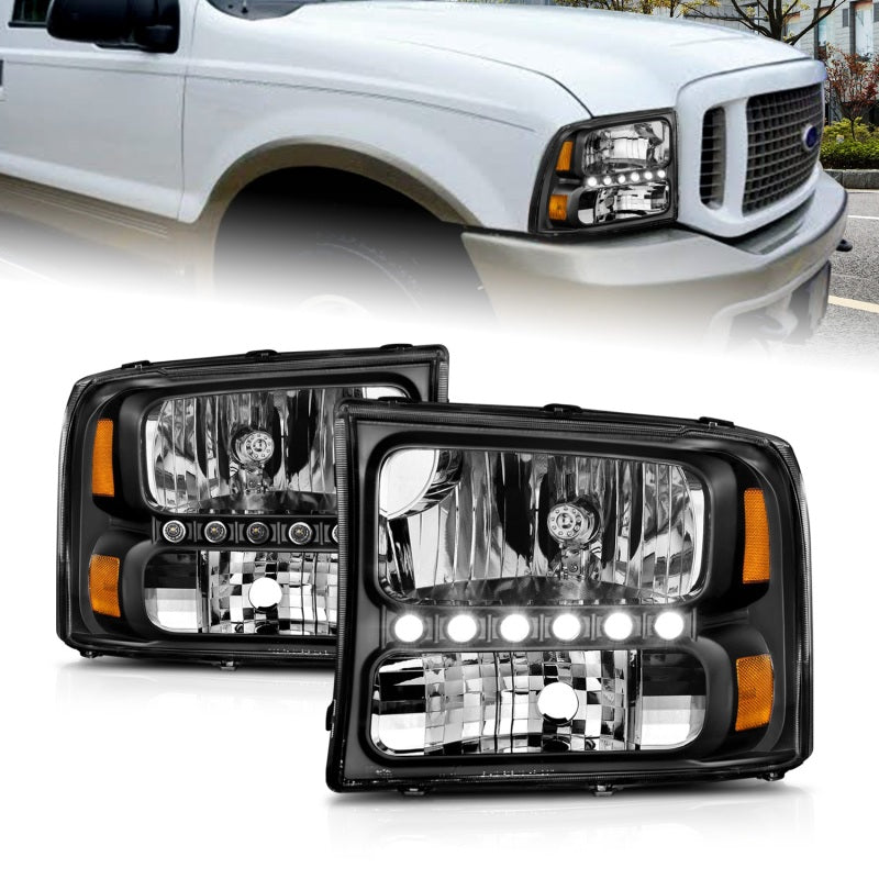 ANZO 2000-2004 Ford Excursion Crystal Headlights Black w/ LED 1pc ANZO 2000-2004 Ford Excursion Crystal Headlights Black w/ LED 1pc