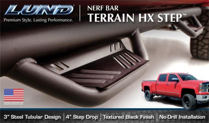 Lund 2019 Chevrolet Silverado 1500 Crew Cab Terrain HX Step Nerf Bars - Black Lund 2019 Chevrolet Silverado 1500 Crew Cab Terrain HX Step Nerf Bars - Black