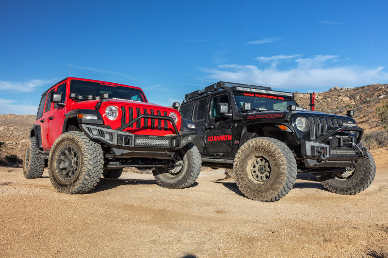 Go Rhino 07-20 Jeep Wrangler JL/JLU/JK/JKU/Gladiator JT Rockline Front Stubby Bumper w/ Overrider Go Rhino 07-20 Jeep Wrangler JL/JLU/JK/JKU/Gladiator JT Rockline Front Stubby Bumper w/ Overrider