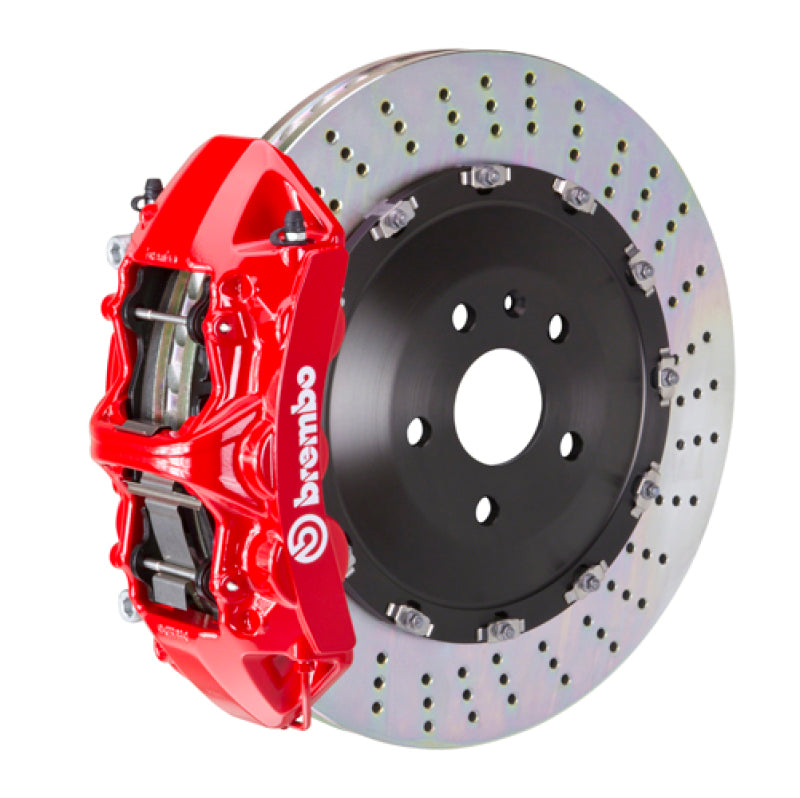 Brembo 11-16 528i/528i xDrive (F10/F11) Front GT BBK 6 Piston Cast 405x34 2pc Rotor Drilled-Red Brembo 11-16 528i/528i xDrive (F10/F11) Front GT BBK 6 Piston Cast 405x34 2pc Rotor Drilled-Red