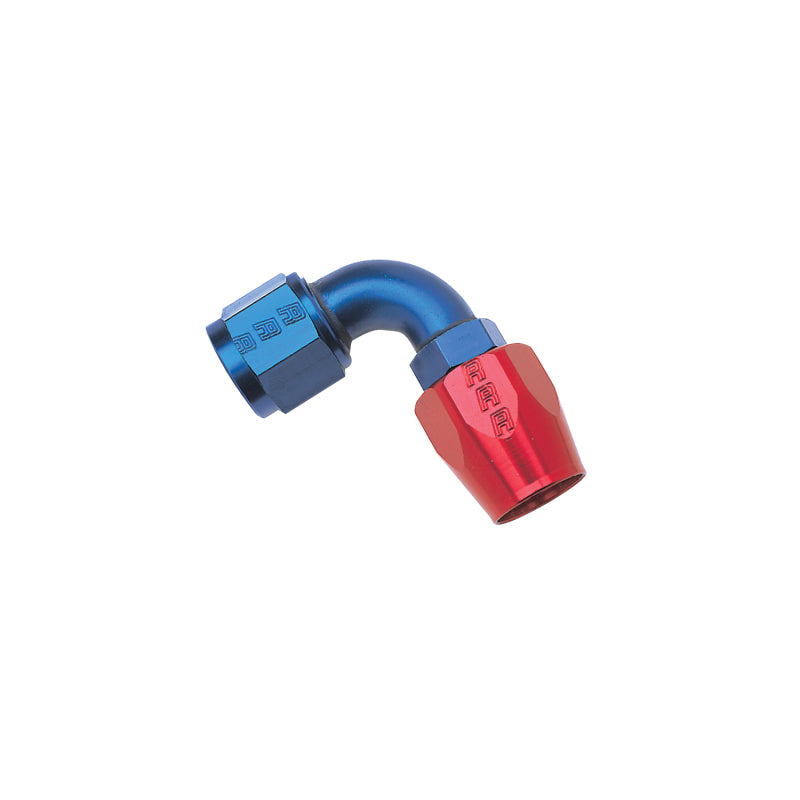 Russell Performance -4 AN Red/Blue 90 Degree Full Flow Hose End Russell Performance -4 AN Red/Blue 90 Degree Full Flow Hose End