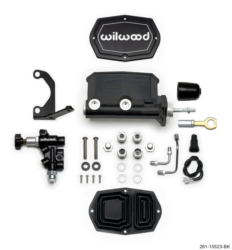 Wilwood Compact Tandem M/C - 15/16in Bore w/Bracket and Valve fits Mustang (Pushrod) - Black Wilwood Compact Tandem M/C - 15/16in Bore w/Bracket and Valve fits Mustang (Pushrod) - Black