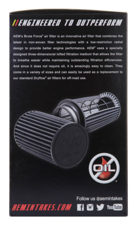 AEM 3.5 in x 9 in Dryflow Conical Air Filter AEM 3.5 in x 9 in Dryflow Conical Air Filter
