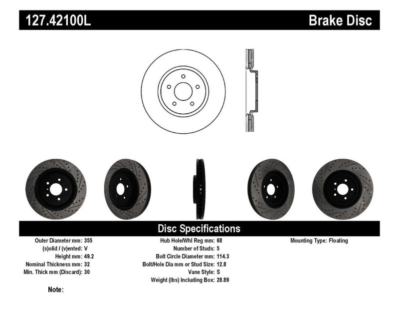 StopTech Infiniti G37 / Nissan 370Z SportStop Slotted & Drilled Front Left Rotor StopTech Infiniti G37 / Nissan 370Z SportStop Slotted & Drilled Front Left Rotor