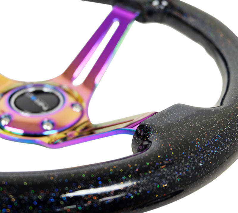 NRG Reinforced Steering Wheel (350mm / 3in. Deep) Blk Multi Color Flake w/ Neochrome Center Mark NRG Reinforced Steering Wheel (350mm / 3in. Deep) Blk Multi Color Flake w/ Neochrome Center Mark