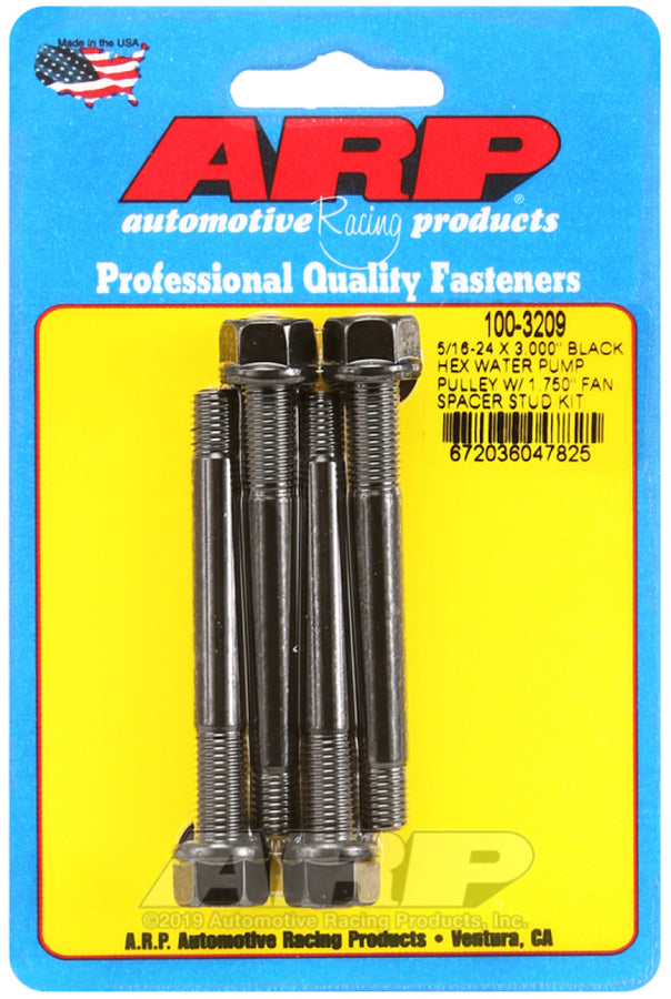 ARP 5/16-24 X 3.000 Black Hex Water Pump Pulley w/ 1.750in Fan Spacer Stud Kit ARP 5/16-24 X 3.000 Black Hex Water Pump Pulley w/ 1.750in Fan Spacer Stud Kit