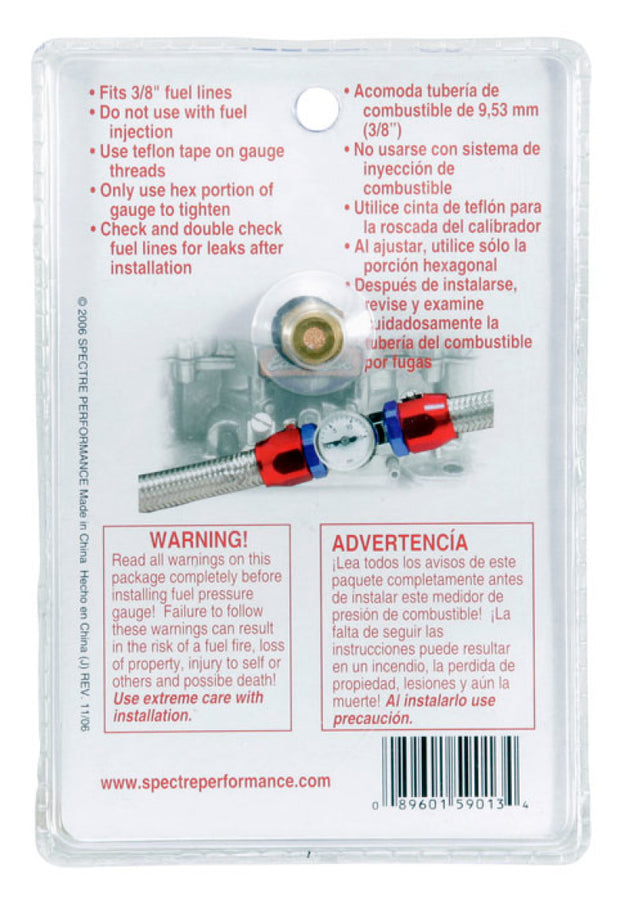 Spectre Fuel Pressure Gauge 0-15psi Spectre Fuel Pressure Gauge 0-15psi