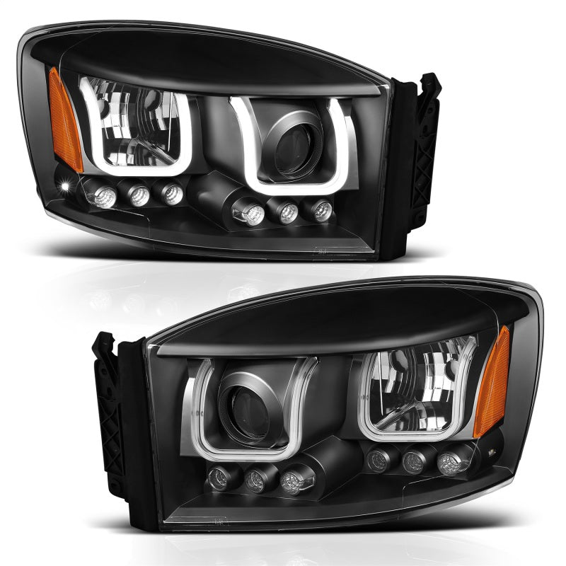 ANZO 2006-2008 Dodge Ram 1500 Projector Headlights w/ U-Bar Black ANZO 2006-2008 Dodge Ram 1500 Projector Headlights w/ U-Bar Black