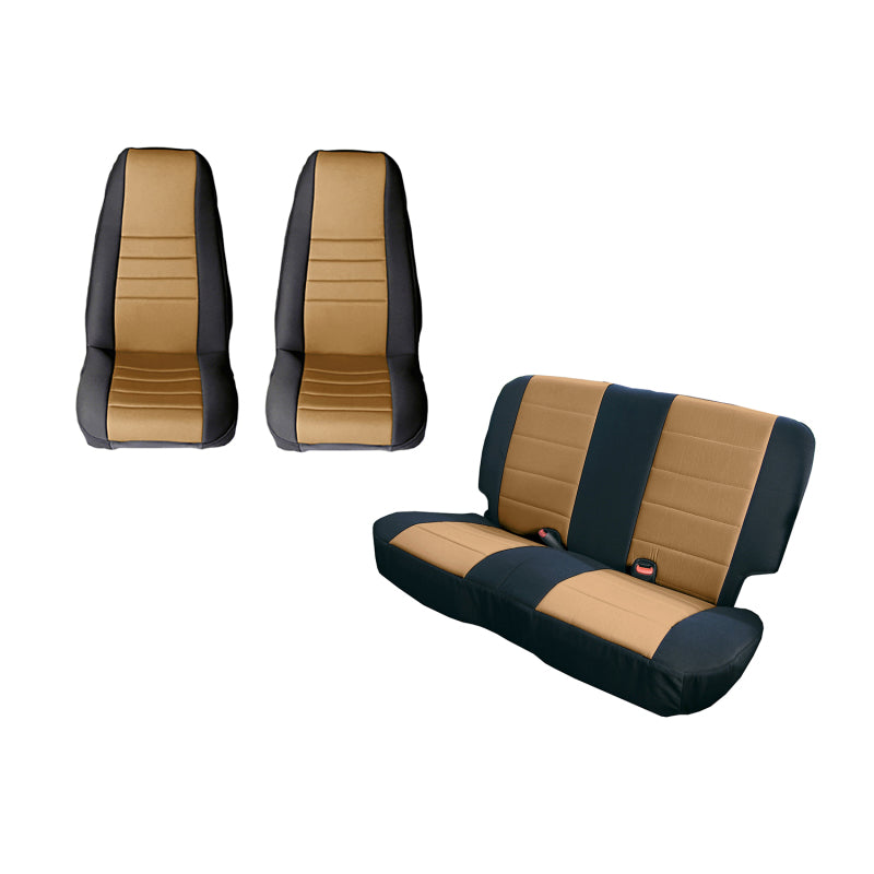 Rugged Ridge Seat Cover Kit Black/Tan 80-90 Jeep CJ/YJ Rugged Ridge Seat Cover Kit Black/Tan 80-90 Jeep CJ/YJ