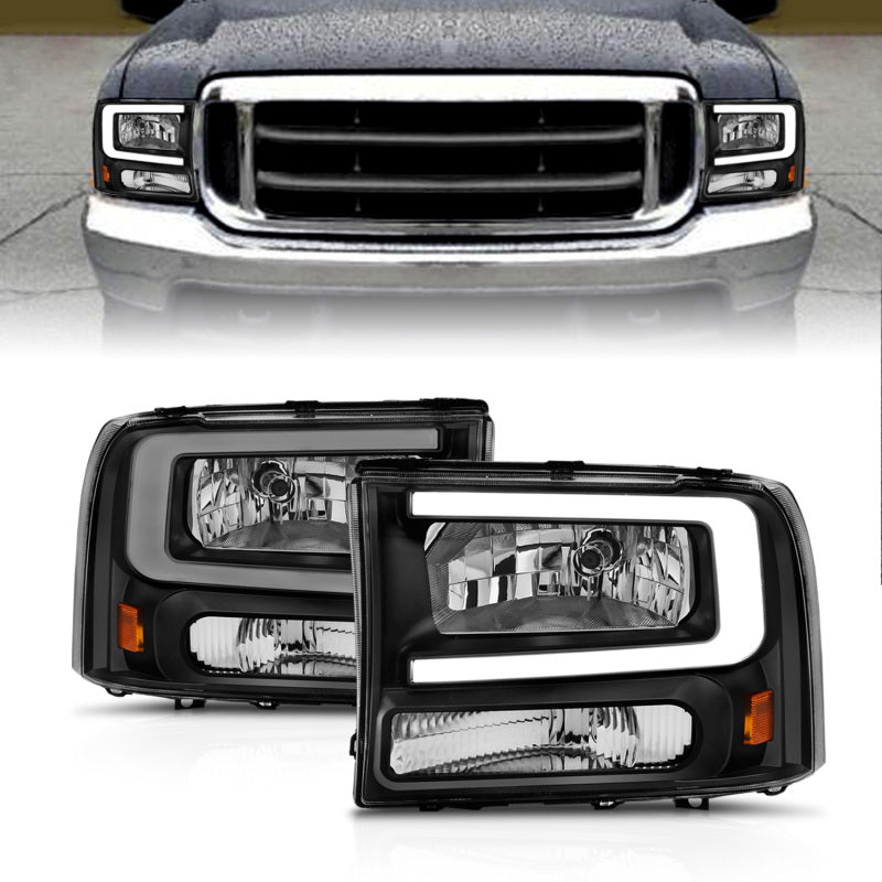 ANZO 99-04 Ford F250/F350/F450/Excursion (excl. 99) Crystal Headlights - w/ Light Bar Black Housing ANZO 99-04 Ford F250/F350/F450/Excursion (excl. 99) Crystal Headlights - w/ Light Bar Black Housing