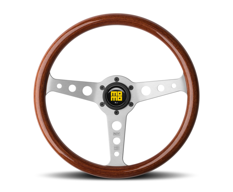 Momo Indy Steering Wheel 350 mm - Magoany Wood/Brshd Spokes Momo Indy Steering Wheel 350 mm - Magoany Wood/Brshd Spokes
