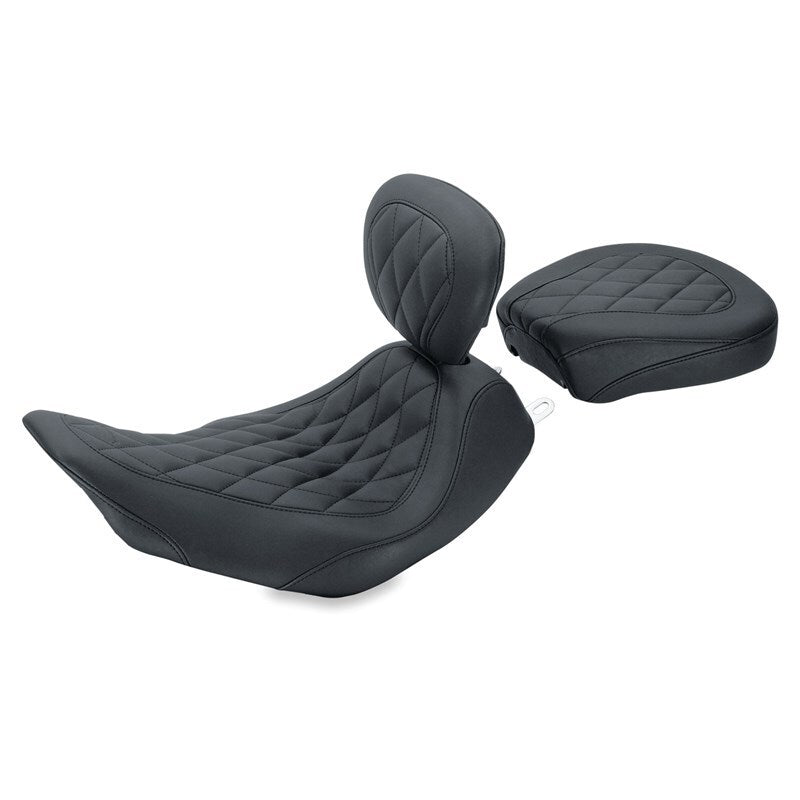 Mustang 06-17 Harley Dyna Wide Tripper Solo Seat w/Driver Backrest Diamond Stitch - Black Mustang 06-17 Harley Dyna Wide Tripper Solo Seat w/Driver Backrest Diamond Stitch - Black