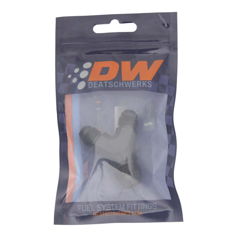 DeatschWerks 6AN Male Flare to 6AN Male Flare to 8AN Male Flare Y Fitting - Anodized Matte Black DeatschWerks 6AN Male Flare to 6AN Male Flare to 8AN Male Flare Y Fitting - Anodized Matte Black