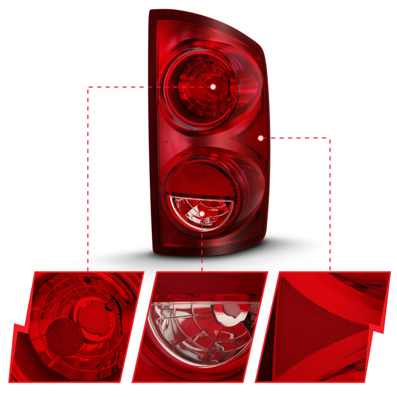 ANZO 2007-2009 Dodge Ram 1500 Tail Light Red Lens (OE) ANZO 2007-2009 Dodge Ram 1500 Tail Light Red Lens (OE)