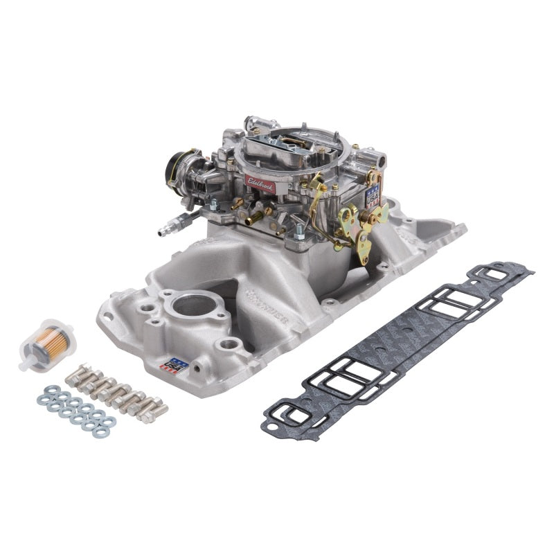 Edelbrock Manifold And Carb Kit Performer Air-Gap Small Block Chevrolet 1957-1986 Natural Finish Edelbrock Manifold And Carb Kit Performer Air-Gap Small Block Chevrolet 1957-1986 Natural Finish