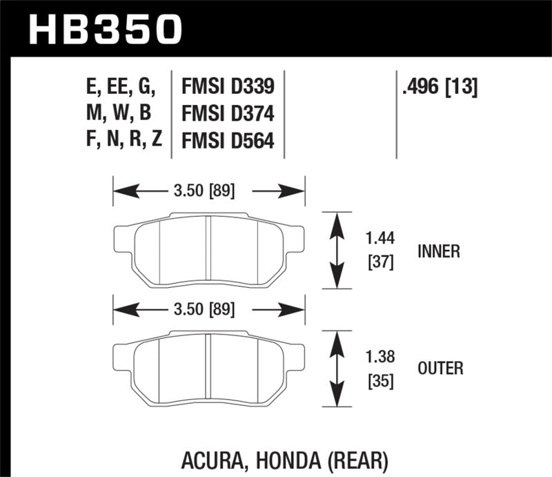 Hawk 90-01 Acura Integra (excl Type R) / 98-00 Civic Coupe Si Performance Ceramic Street Rear Brake Hawk 90-01 Acura Integra (excl Type R) / 98-00 Civic Coupe Si Performance Ceramic Street Rear Brake