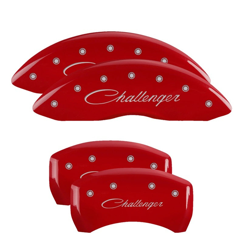 MGP 4 Caliper Covers Engraved Front & Rear Cursive/Challenger Red finish silver ch MGP 4 Caliper Covers Engraved Front & Rear Cursive/Challenger Red finish silver ch