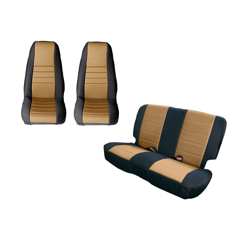 Rugged Ridge Seat Cover Kit Black/Tan 80-90 Jeep CJ/YJ Rugged Ridge Seat Cover Kit Black/Tan 80-90 Jeep CJ/YJ
