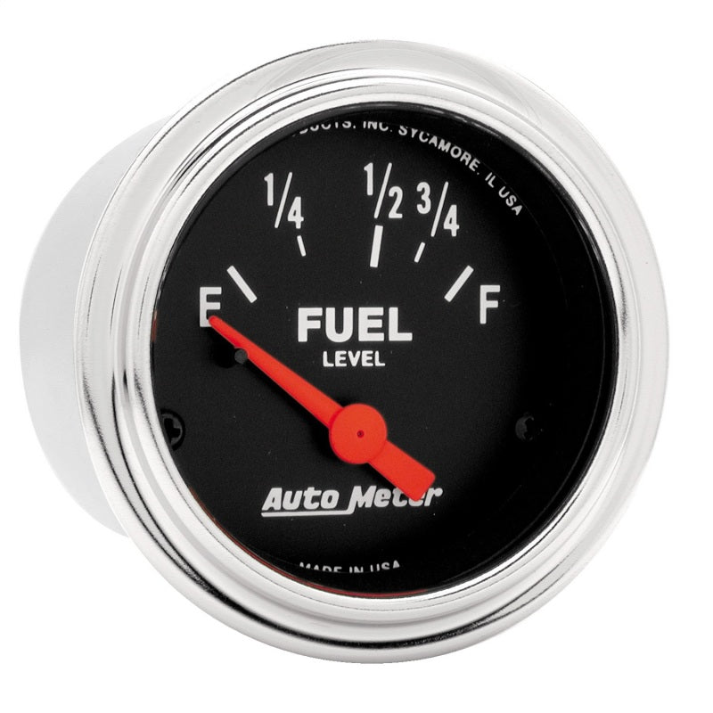 Autometer Traditional Chrome 52mm Short Sweep Electrical Fuel Level Gauge Autometer Traditional Chrome 52mm Short Sweep Electrical Fuel Level Gauge