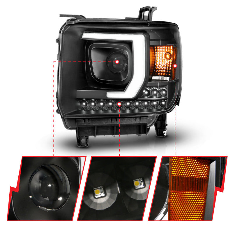 ANZO 2014-2015 Gmc Sierra 1500HD Projector Plank Style Headlight Black W/ Drl ANZO 2014-2015 Gmc Sierra 1500HD Projector Plank Style Headlight Black W/ Drl