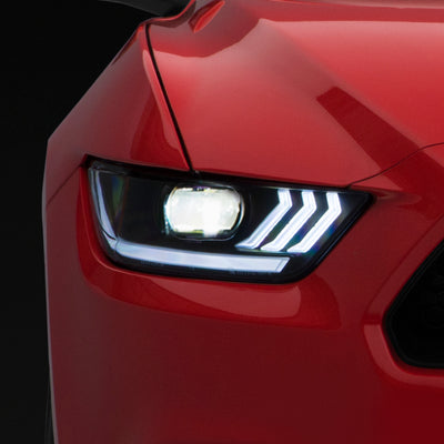 Raxiom 15-17 Ford Mustang Projector Headlights OEM HID Bulbs- Black Housing (Clear Lens)