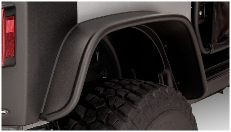 Bushwacker 07-18 Jeep Wrangler Flat Style Flares 2pc Fits 2-Door Sport Utility Only - Black Bushwacker 07-18 Jeep Wrangler Flat Style Flares 2pc Fits 2-Door Sport Utility Only - Black