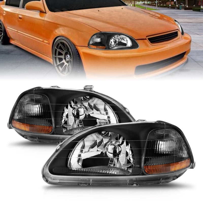 ANZO 1996-1998 Honda Civic Crystal Headlights Black ANZO 1996-1998 Honda Civic Crystal Headlights Black