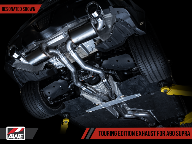 AWE 2020 Toyota Supra A90 Resonated Touring Edition Exhaust - 5in Diamond Black Tips AWE 2020 Toyota Supra A90 Resonated Touring Edition Exhaust - 5in Diamond Black Tips