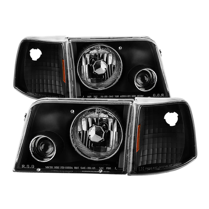 Xtune Ford Ranger 93-97 Projector Headlights w/ Corner Lights Black PRO-JH-FR93-SET-BK Xtune Ford Ranger 93-97 Projector Headlights w/ Corner Lights Black PRO-JH-FR93-SET-BK