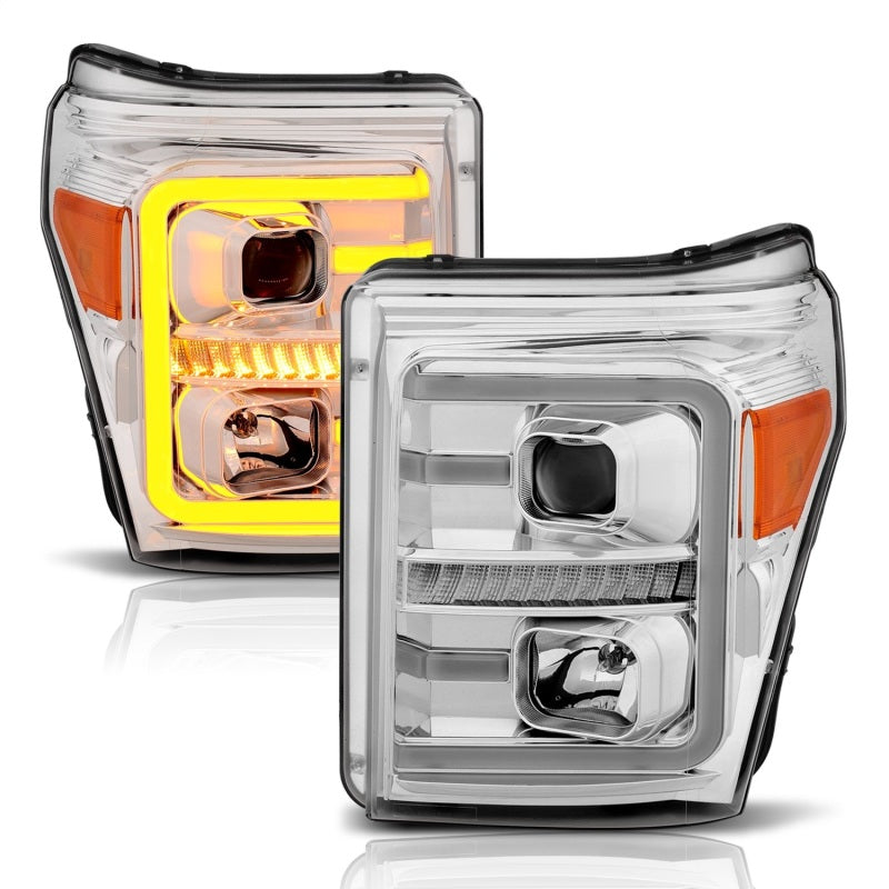 ANZO 11-16 Ford F-250/F-350/F-450 Projector Headlights w/ Plank Style Switchback Chrome w/Amber ANZO 11-16 Ford F-250/F-350/F-450 Projector Headlights w/ Plank Style Switchback Chrome w/Amber