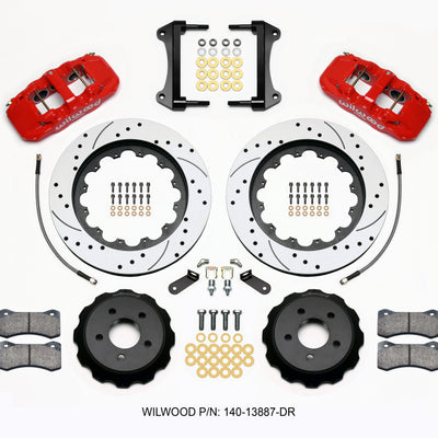 Wilwood AERO6 Front Hat Kit 15.00 Drilled Red 2015-Up Mustang w/Lines