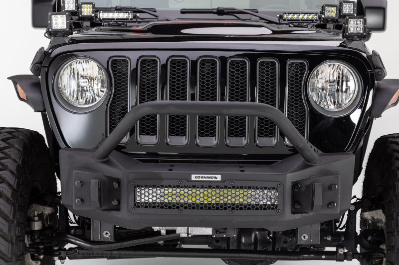 Go Rhino 07-20 Jeep Wrangler JL/JLU/JK/JKU/Gladiator JT Rockline Front Stubby Bumper w/ Overrider Go Rhino 07-20 Jeep Wrangler JL/JLU/JK/JKU/Gladiator JT Rockline Front Stubby Bumper w/ Overrider