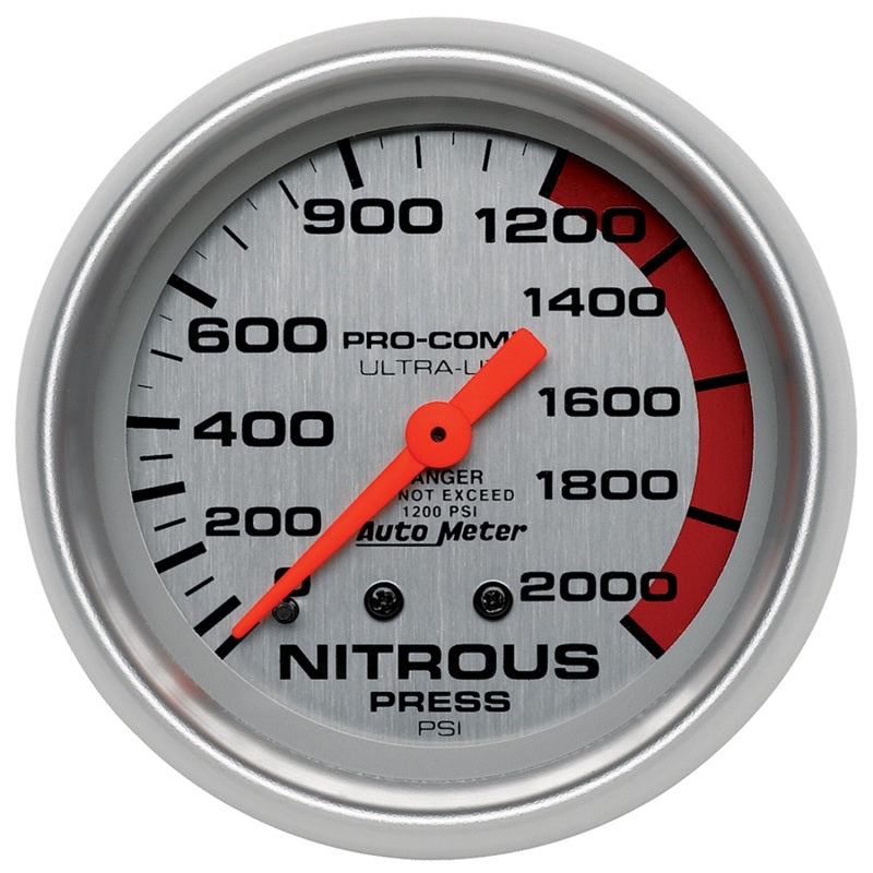 AutoMeter Gauge Nitrous Pressure 2-5/8in. 2000PSI Mechanical Ultra-Lite AutoMeter Gauge Nitrous Pressure 2-5/8in. 2000PSI Mechanical Ultra-Lite